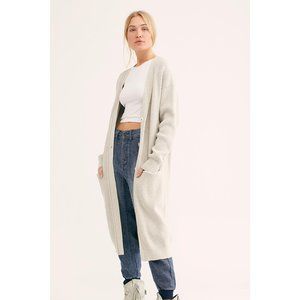 NWOT Free People Run to You Cardigan Longline Sweater Light Heather Grey Small